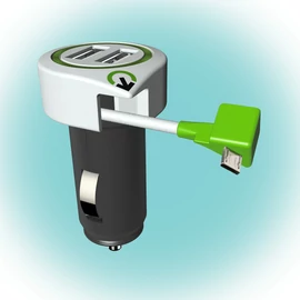 Autós USB töltő "Triple USB Car Charger Micro USB Connector" Q2