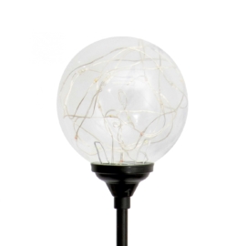Napelemes üveggömb dekoráció meleg fehér micro LED füzérrel