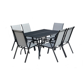 ROJAPLAST zwmt-83 set fém kerti asztal, fekete, 6 db székkel