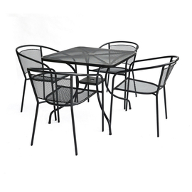 ROJAPLAST zwmt-80 set fém kerti asztal napernyőlyukkal, 4 db székkel - fekete