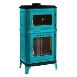 Hunor 8010 öntvény sütős kandalló, türkiz 7 kW beépíthető kandallóbetét, magas hatásfokkal, 52.0 cm x 46.0 cm x 104.0 cm, modern kivitel