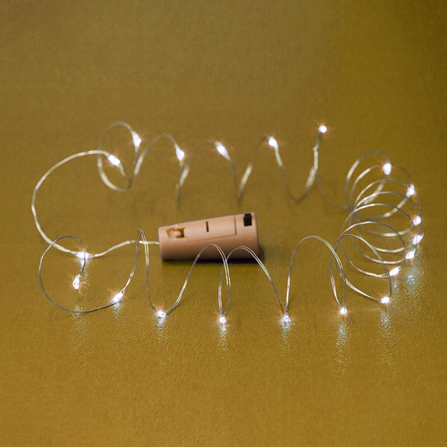 Micro LED-es elemes füzér, dugó alakú elemtartóval, melegfehér