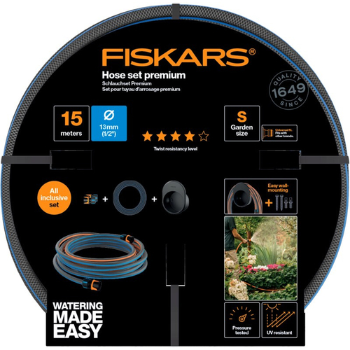 Fiskars Locsolótömlő szett, 13 mm-es (1/2) tömlővel, tartóval 15 m Q4